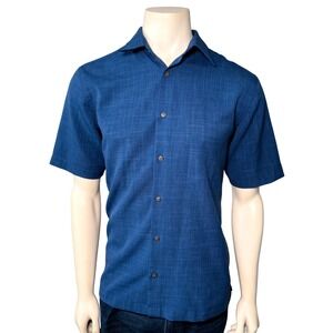 John Ashford Button Down Shirt Mens Size M Blue Excellent Slub Short Sleeve